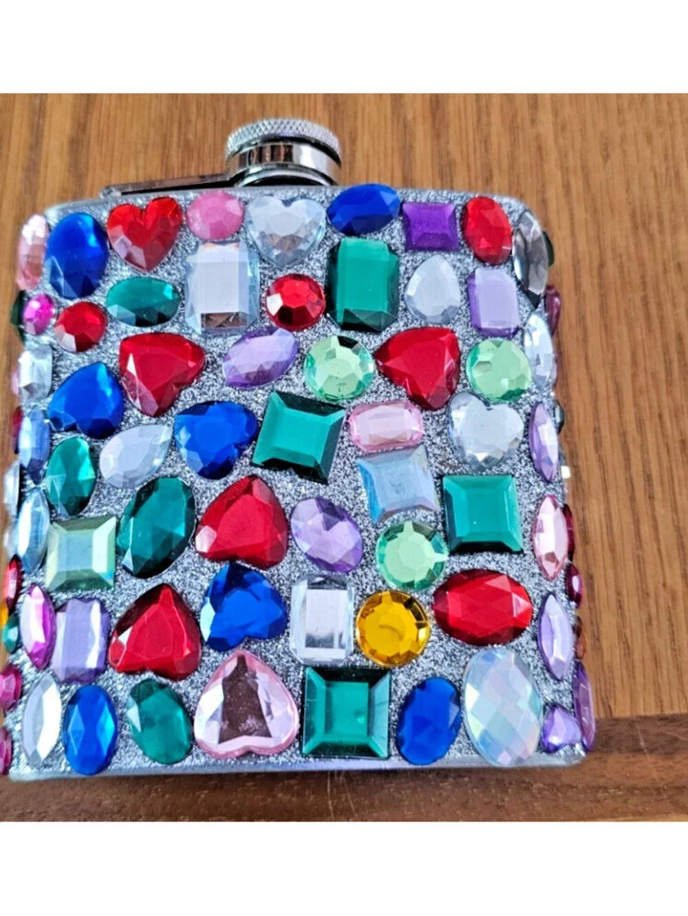 4” Stainless Steel Hip Flask Rhinestone Heart Design Screw Top